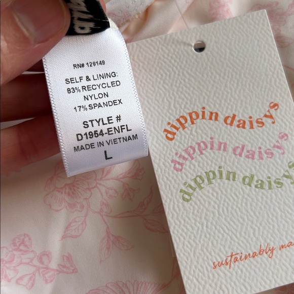 NWT Dippin daisys cream pink floral novelty coquette, one piece swimsuit L - Picture 10 of 13